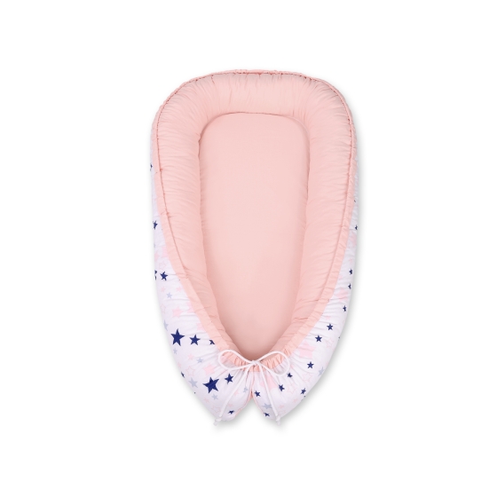 Doublesided Babynest- navy blue stars/powder pink