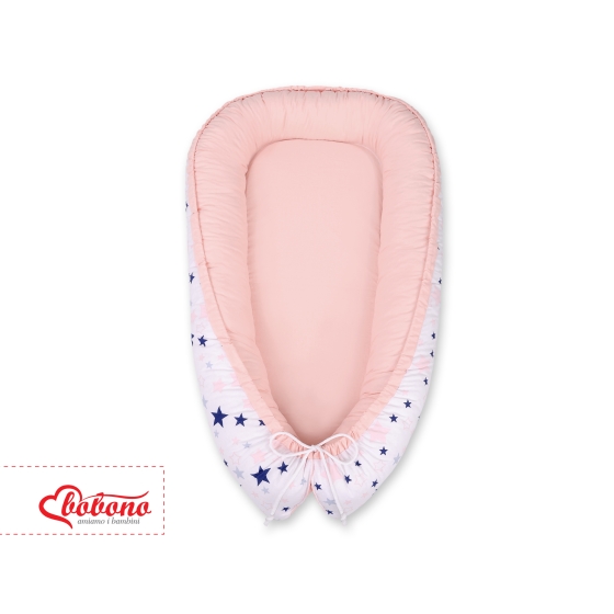 Doublesided Babynest- navy blue stars/powder pink