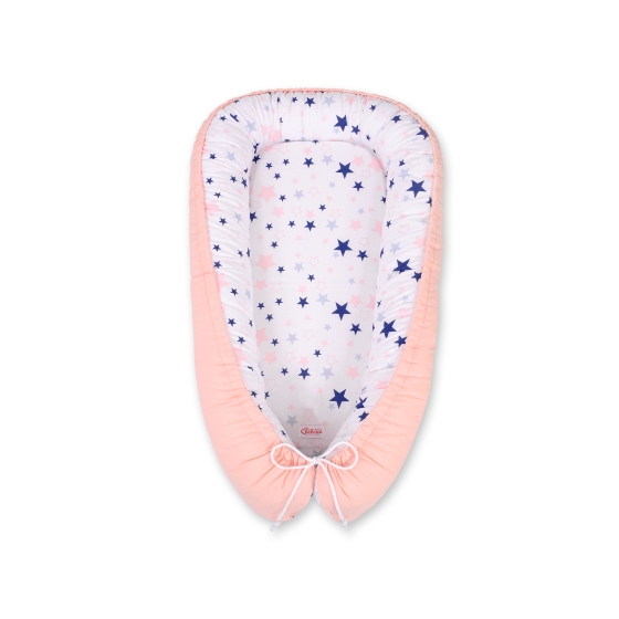 Doublesided Babynest- navy blue stars/powder pink