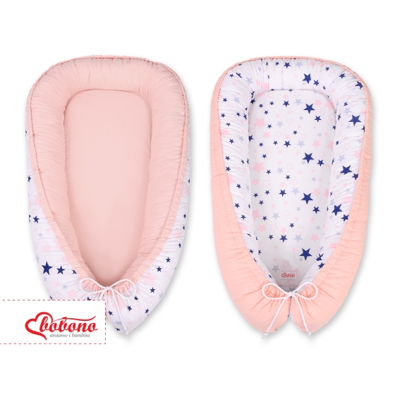 Doublesided Babynest- navy blue stars/powder pink