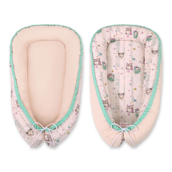 Doublesided Babynest- Owls cream-mint/powder pink