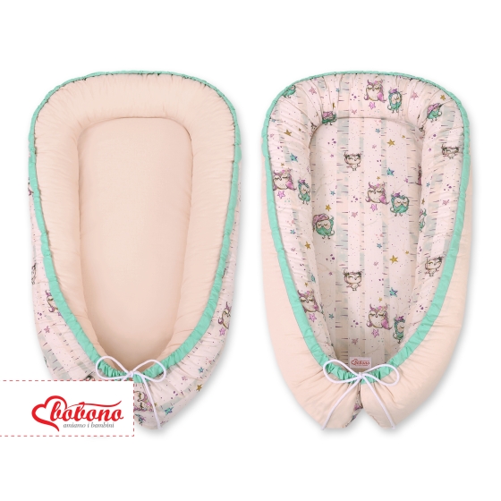 Doublesided Babynest- Owls cream-mint/powder pink