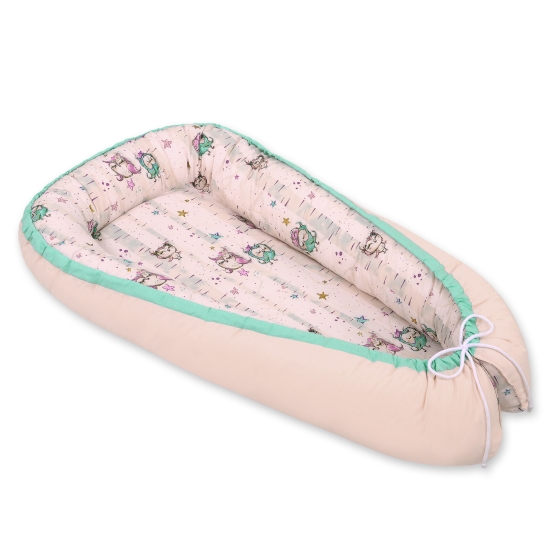 Doublesided Babynest- Owls cream-mint/powder pink