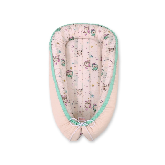 Doublesided Babynest- Owls cream-mint/powder pink