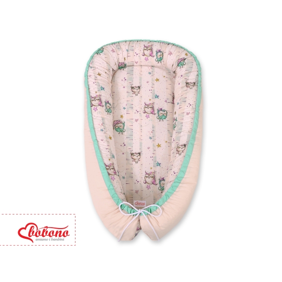 Doublesided Babynest- Owls cream-mint/powder pink