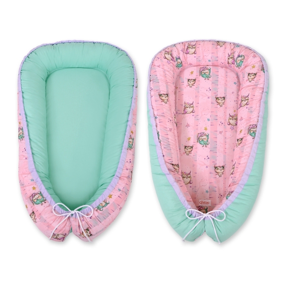 Doublesided Babynest- Owls pink-mint/mint