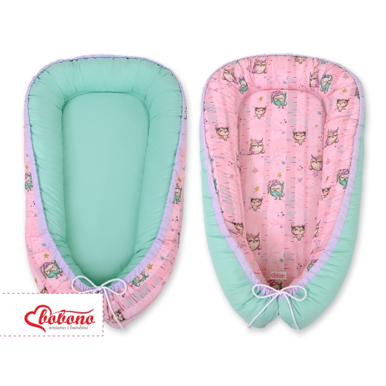 Doublesided Babynest- Owls pink-mint/mint