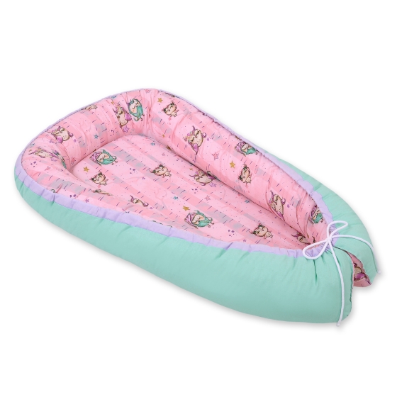 Doublesided Babynest- Owls pink-mint/mint