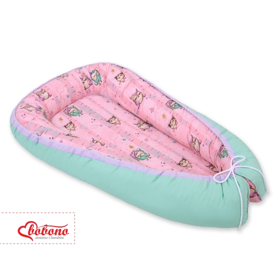 Doublesided Babynest- Owls pink-mint/mint