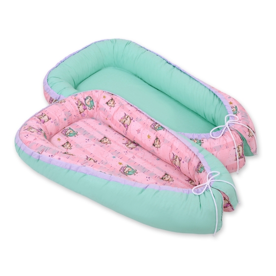 Doublesided Babynest- Owls pink-mint/mint