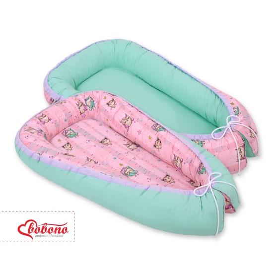 Doublesided Babynest- Owls pink-mint/mint