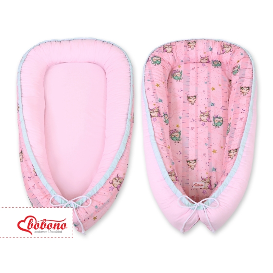 Doublesided Babynest- Owls pink-mint/pink