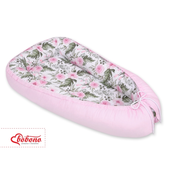 Doublesided Babynest- peony flower pink/pink
