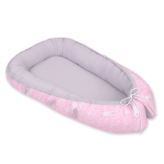 Doublesided Babynest- pink rabbits/gray