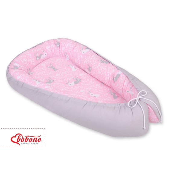 Doublesided Babynest- pink rabbits/gray