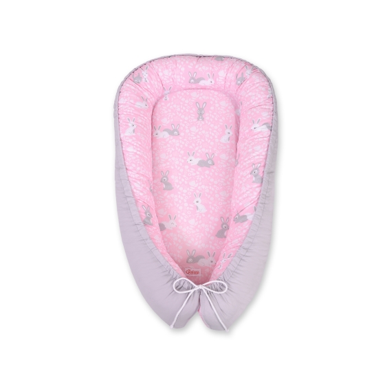 Doublesided Babynest- pink rabbits/gray