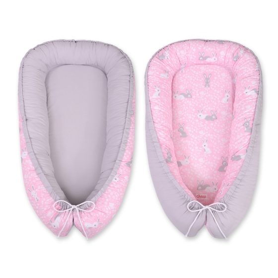 Doublesided Babynest- pink rabbits/gray