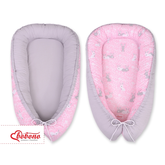 Doublesided Babynest- pink rabbits/gray