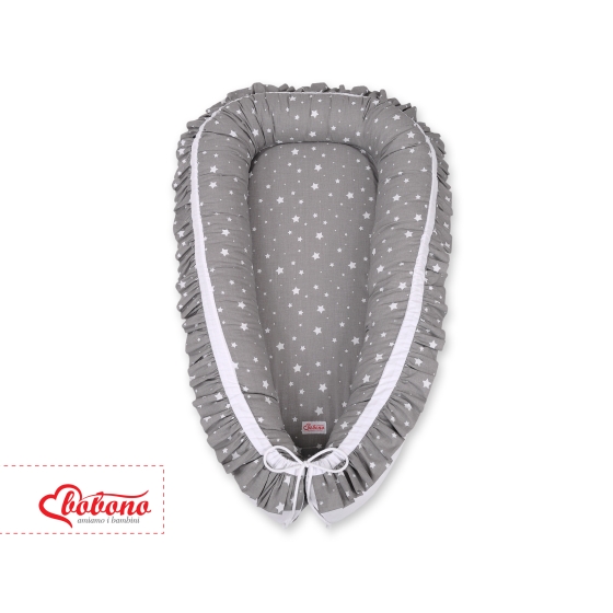 Doublesided Babynest with a ruffle - mini stars white/white