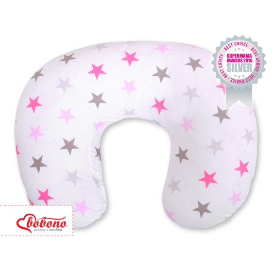 Feeding pillow for Baby- Gray-pink stars
