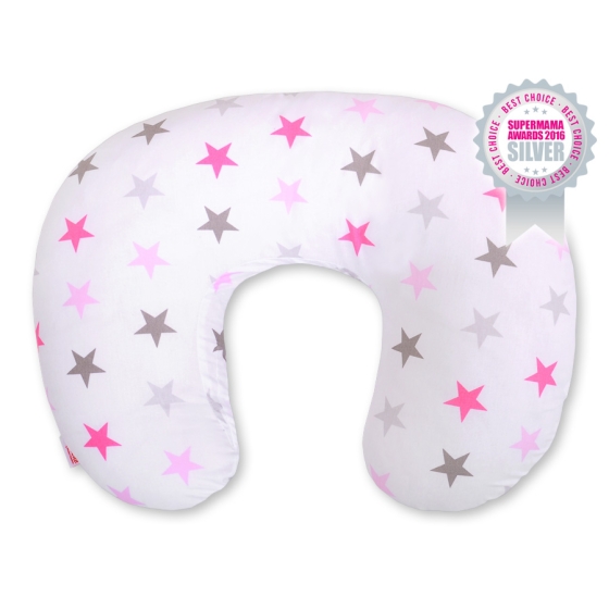 Feeding pillow for Baby- Gray-pink stars