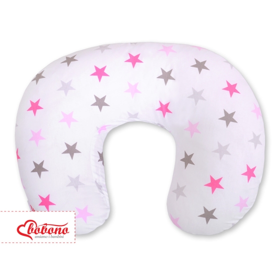 Feeding pillow for Baby- Gray-pink stars