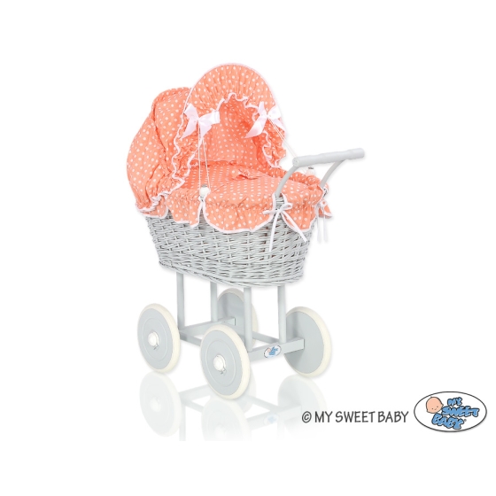 Gray Wicker Doll Pram Carriage -761