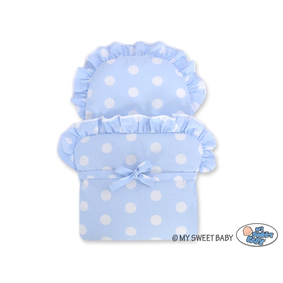 Gray Wicker Doll Pram Carriage Blue with Big White Dots