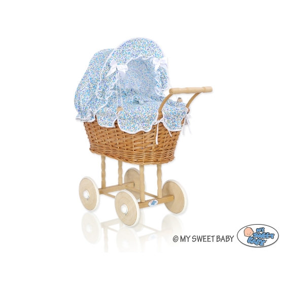 Handmade Doll Pram made of Natural Wicker and Wood -532