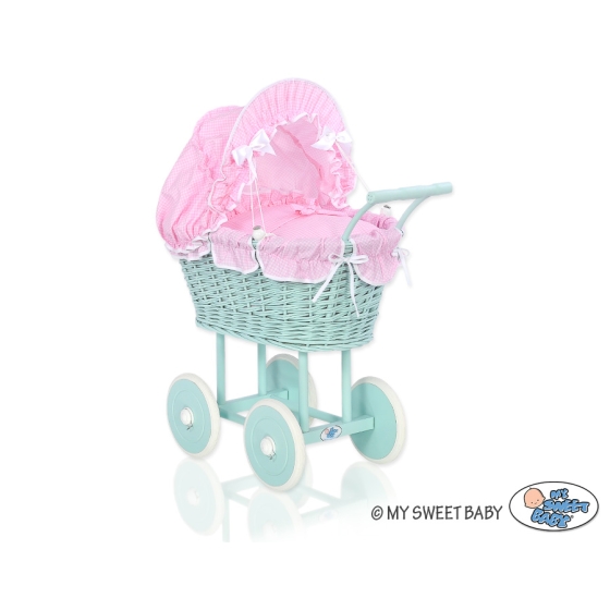 Handmade Doll Stroller made of Mint Wicker and Wood -377
