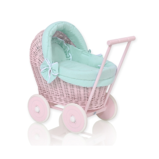 Handmade New Retro Pink Wicker Doll Pram -1031