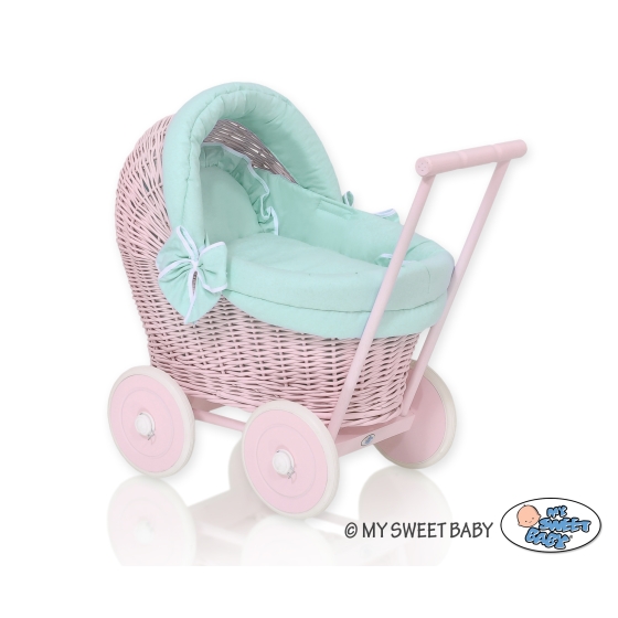 Handmade New Retro Pink Wicker Doll Pram -1031
