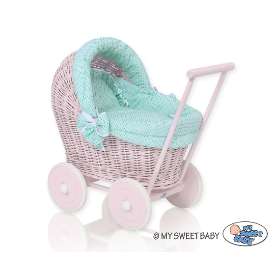 Handmade New Retro Pink Wicker Doll Pram -1034