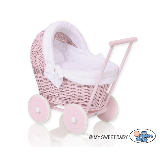 Handmade New Retro Pink Wicker Doll Pram -516