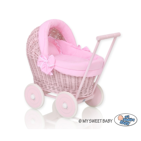 Handmade New Retro Pink Wicker Doll Pram -517