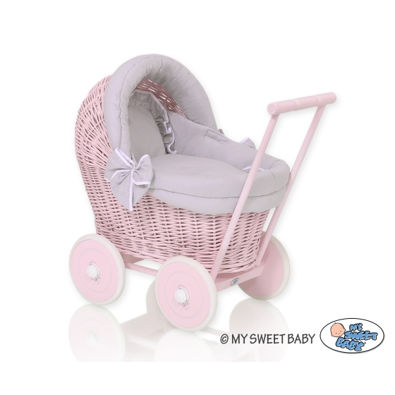 Handmade New Retro Pink Wicker Doll Pram -523