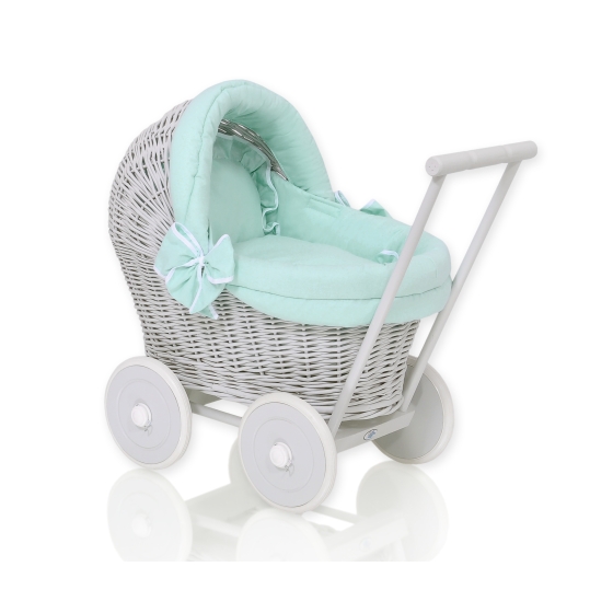 Handmade Retro Style Gray Wicker Doll Carriage -1031