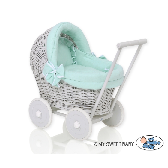 Handmade Retro Style Gray Wicker Doll Carriage -1031
