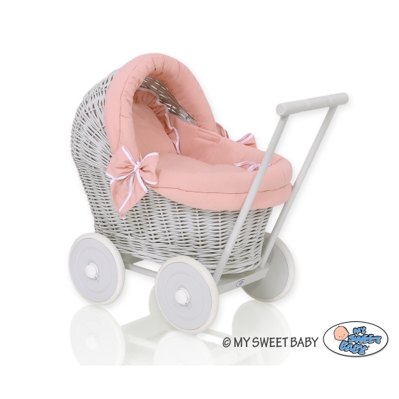 Handmade Retro Style Gray Wicker Doll Carriage -1032