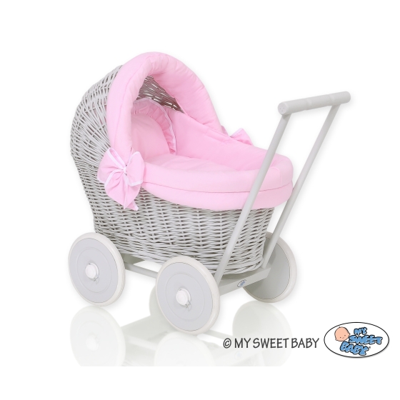 Handmade Retro Style Gray Wicker Doll Carriage -517