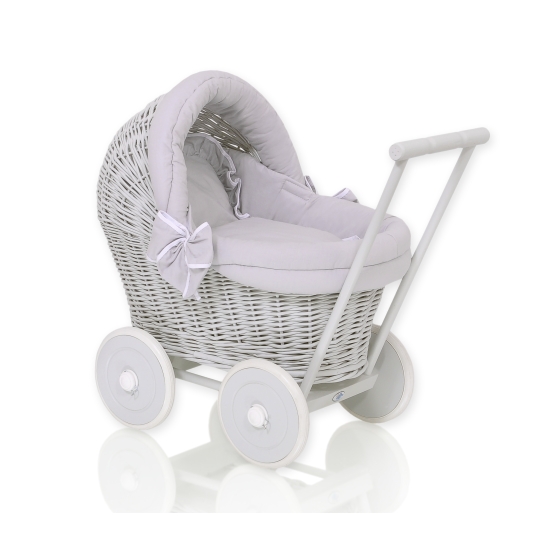 Handmade Retro Style Gray Wicker Doll Carriage -523