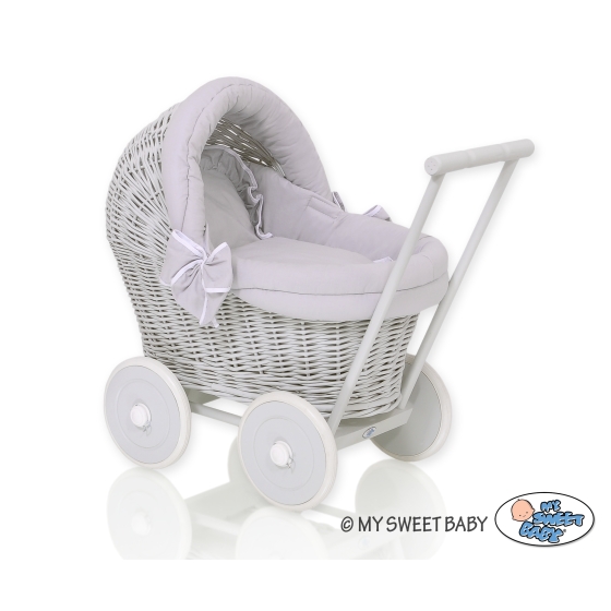Handmade Retro Style Gray Wicker Doll Carriage -523