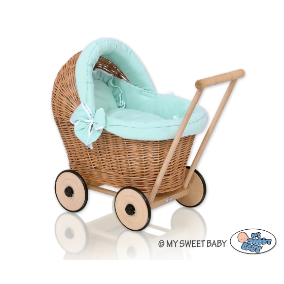 Handmade Retro Style Natural Wicker Stroller for Dolls -1031