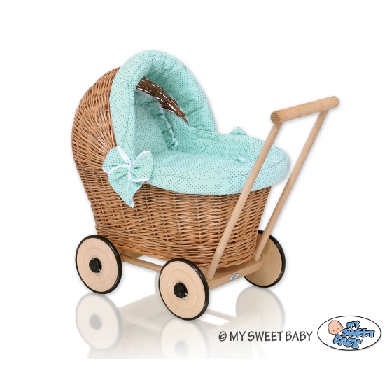Handmade Retro Style Natural Wicker Stroller for Dolls -1034