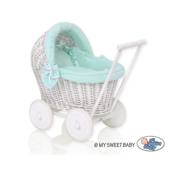 Handmade Retro Style White Wicker Doll Pram -1031