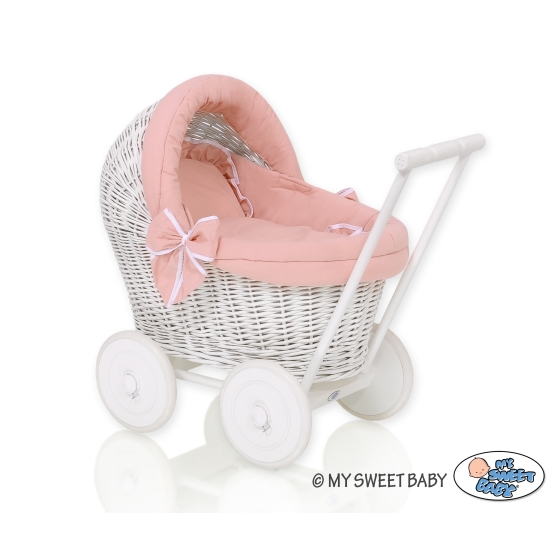 Handmade Retro Style White Wicker Doll Pram -1032