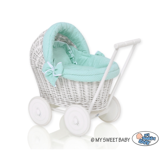 Handmade Retro Style White Wicker Doll Pram -1034