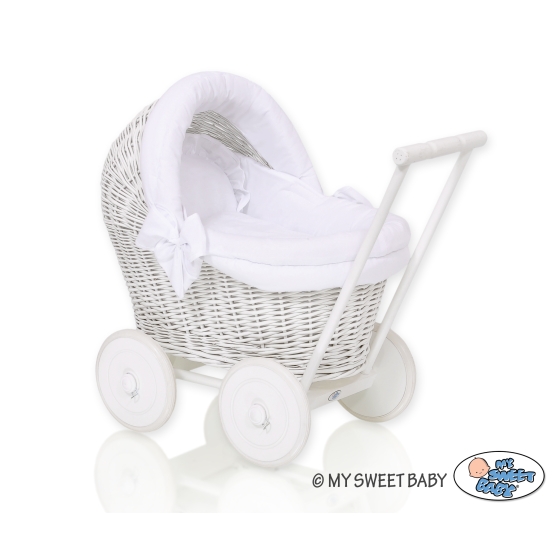 Handmade Retro Style White Wicker Doll Pram -516