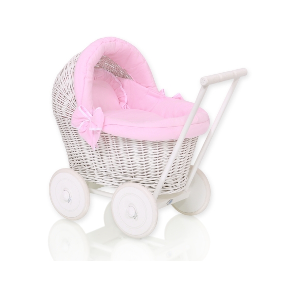 Handmade wicker doll pram - white