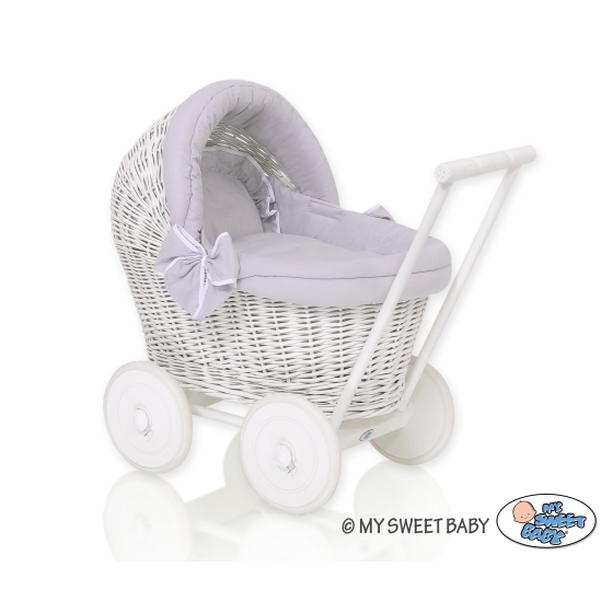 Handmade Retro Style White Wicker Doll Pram -523